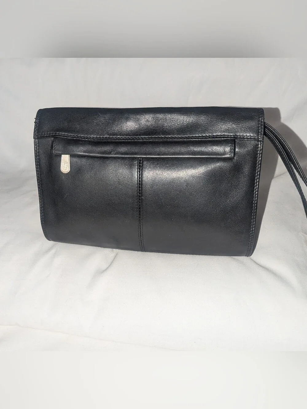 Claudio Fericci Black Leather Organizer Clutch Wristlet with Silver Hardware